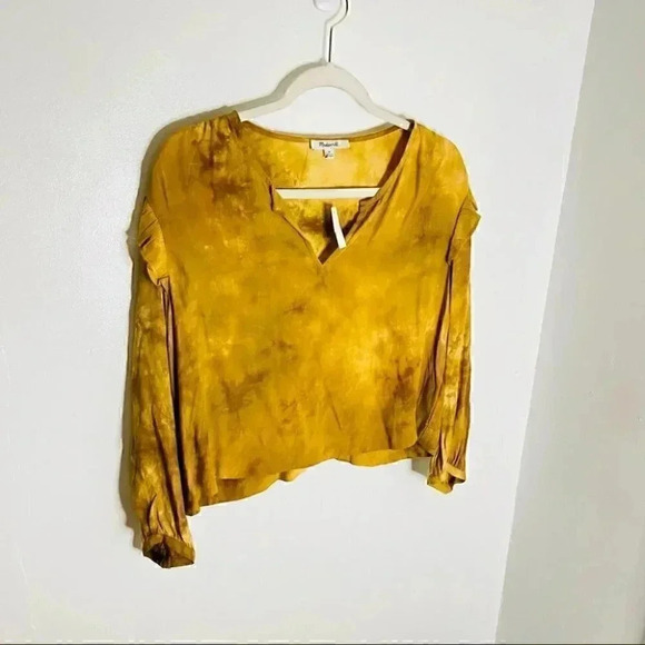 NEW Madewell Tie-Dye Ruffle-Shoulder Top Cottagecore Top Y2k Retro Egyptian Gold - Picture 4 of 8
